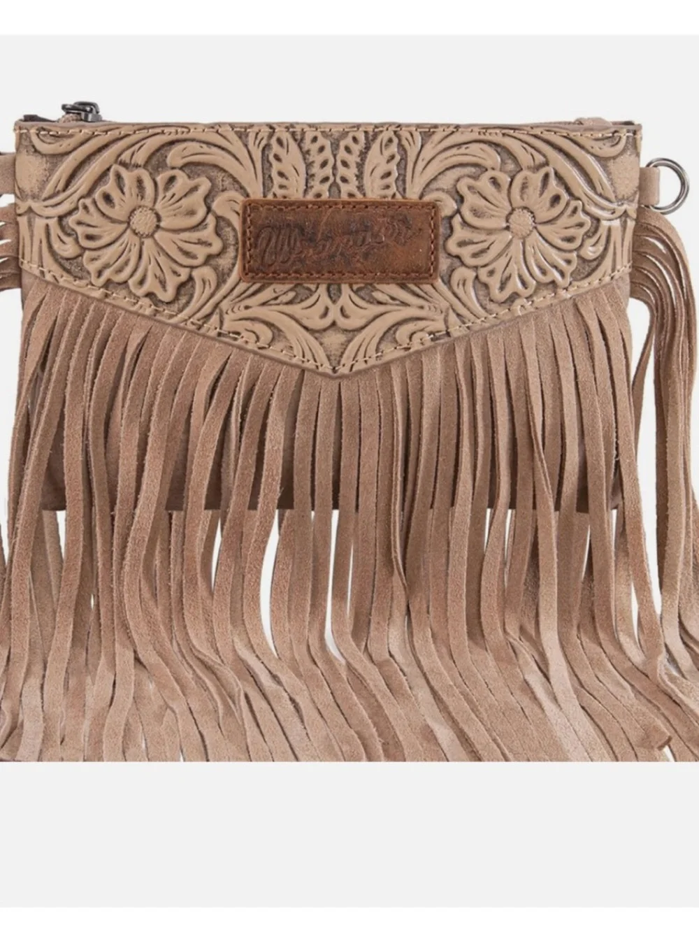 Wrangler Tan Fringe Embossed Floral Crossbody Bag NWT - Picture 4 of 5